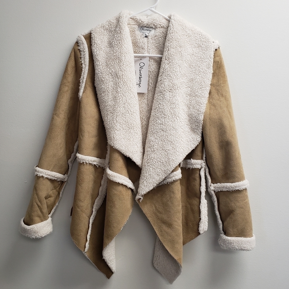 Olsenboye Faux Fur Open Front Coat Jacket Size Small